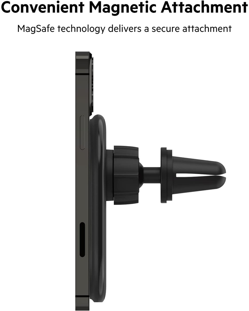 Belkin Support magnétique pour téléphone de voiture BoostCharge sans fil, compatible avec MagSafe iPhone 12 Pro Max, 12 Pro, Max, Mini (câble inclus)