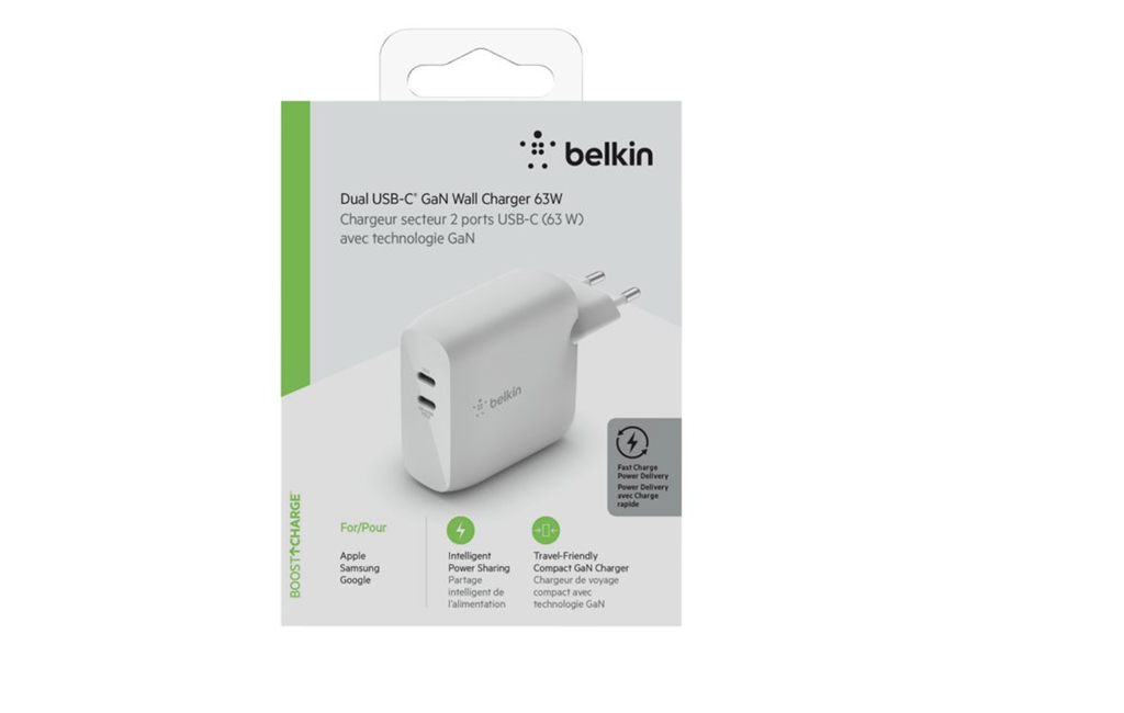 BELKIN 63W USB-C Charger GaN45C/18C WHT