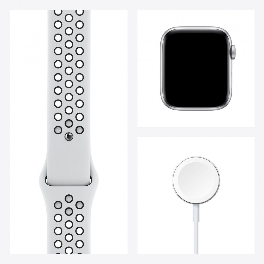 Apple Watch Nike SE GPS, 44mm Silver Aluminium Case with Pure Platinum/Black Nike Sport Band - Regular