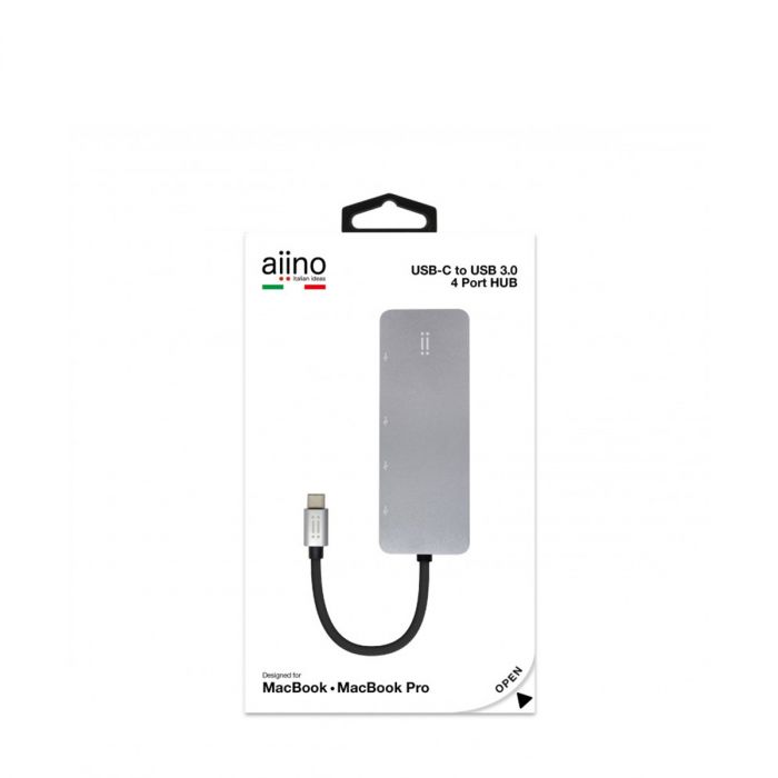Aiino - USB-C to 4 hubs USB 3.0 aluminum hub for MacBook - Space Grey