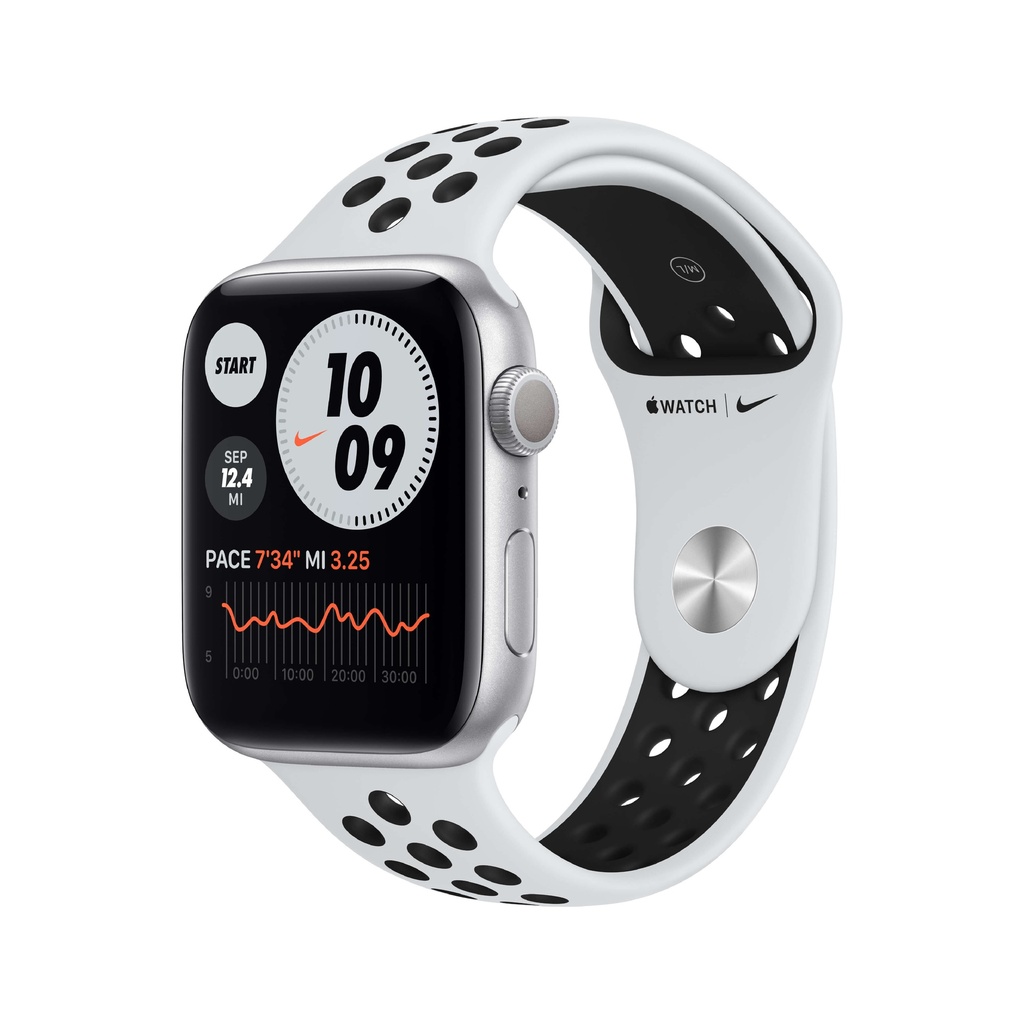 Apple Watch Nike Series 6 GPS, 44mm Silver Aluminium Case with Pure Platinum/Black Nike Sport Band - Regular