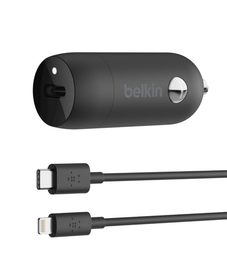 [F7U099BT04-BLK] Belkin 18W Chargeur voiture LTG - USB-C 1,20m noir
